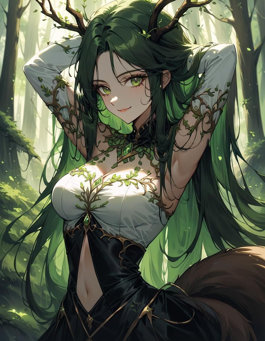 Sensuous Catgirl Dryad in Medieval Forest