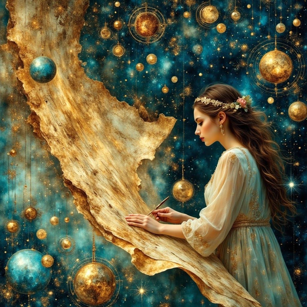 Celestial Cartographer Charts Cosmos in Art Nouveau Style