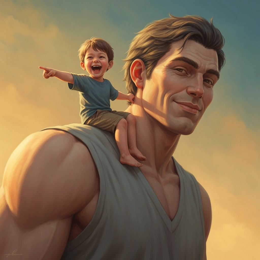 Boy Rides Giant in Detailed Acrylic Painting