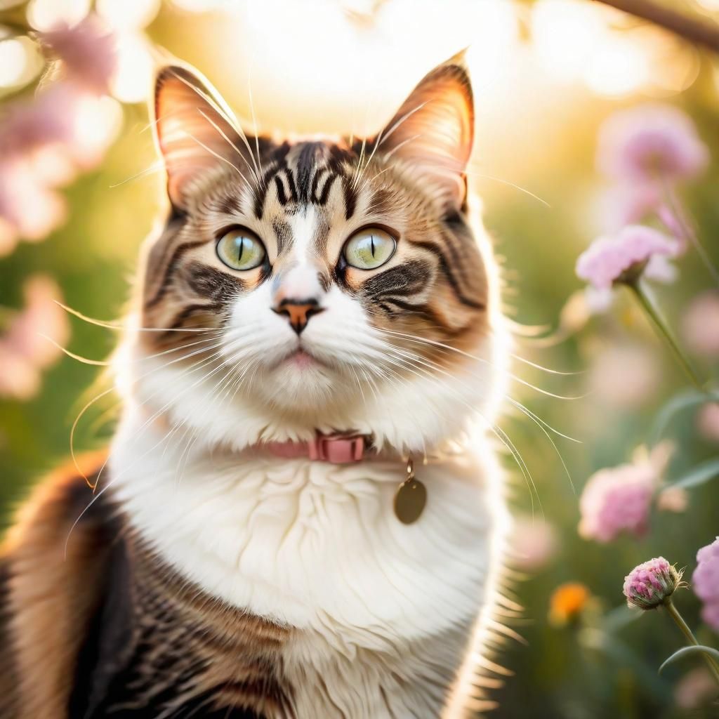 Dreamy Cat Portrait in Whimsical Garden