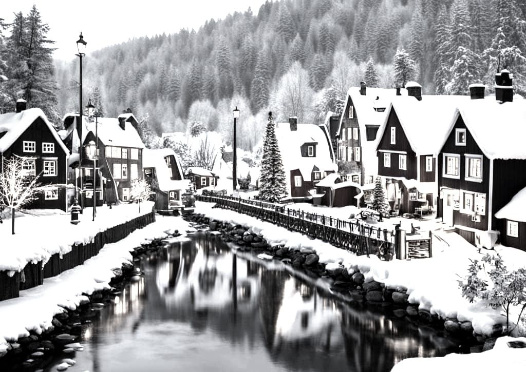 Whimsical Monochromatic Village Scene