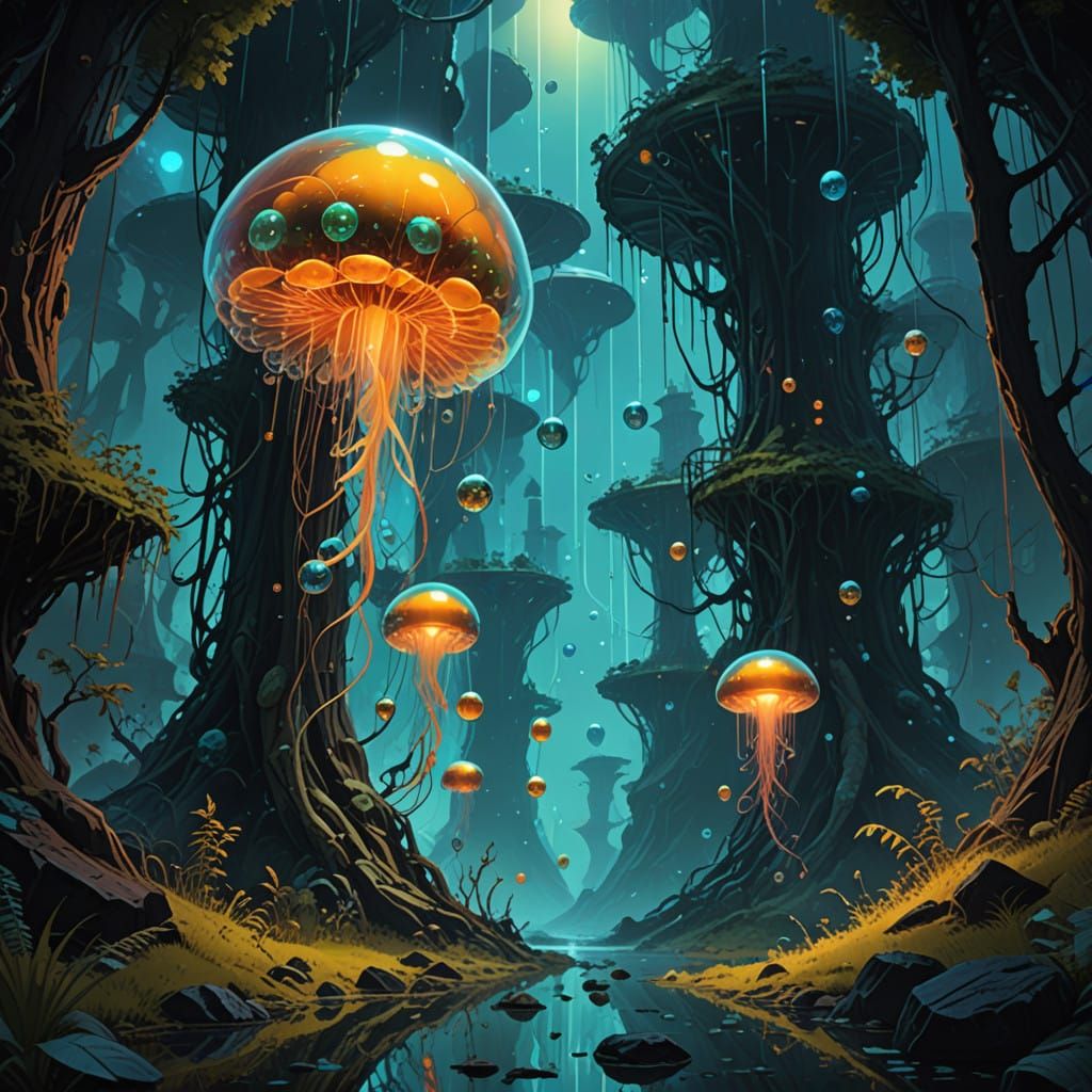 Ethereal Iridescent Bubbles Illuminated by Electric Blue Las...