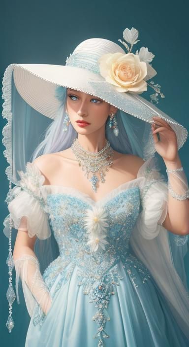 Opulent Portrait of Woman with Crystal-Adorned Hat