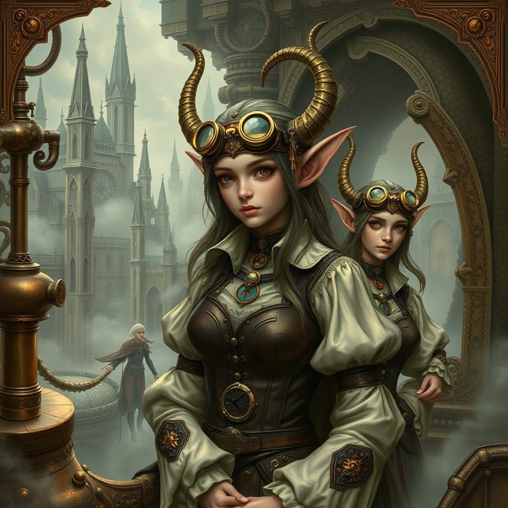Steampunk Elves in Dreamlike Metropolis