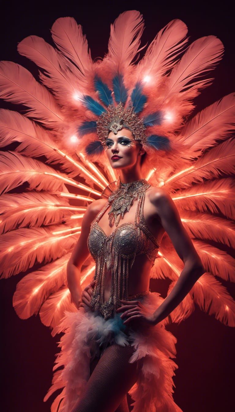 Cabaret Feather Fan Dancer in CGI VFX Style