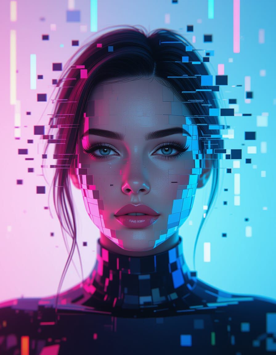 Pixel Shard Portrait in Cyberpunk Style