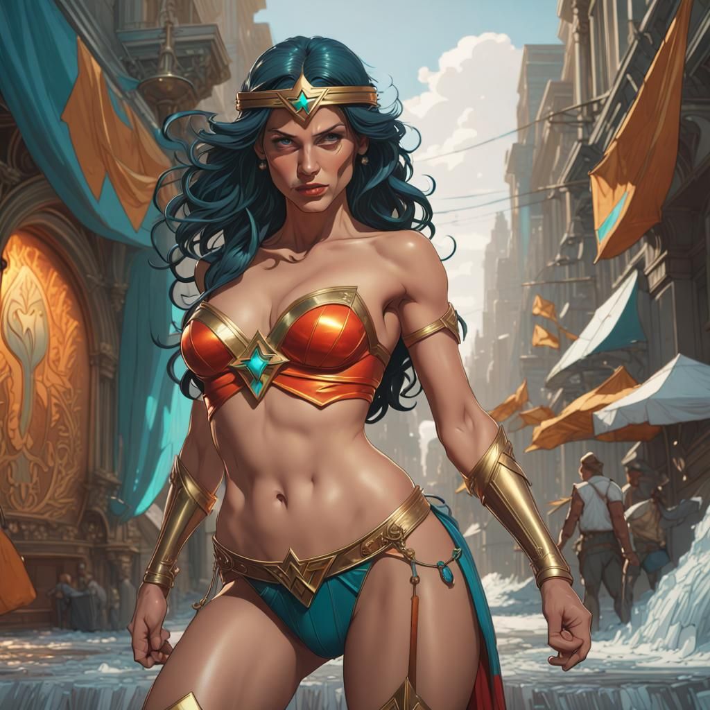 Wonder Woman Concept Art in Orange and Teal