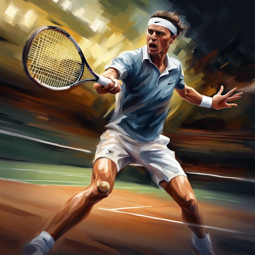 Tennis Player in Action: Detailed Digital Painting