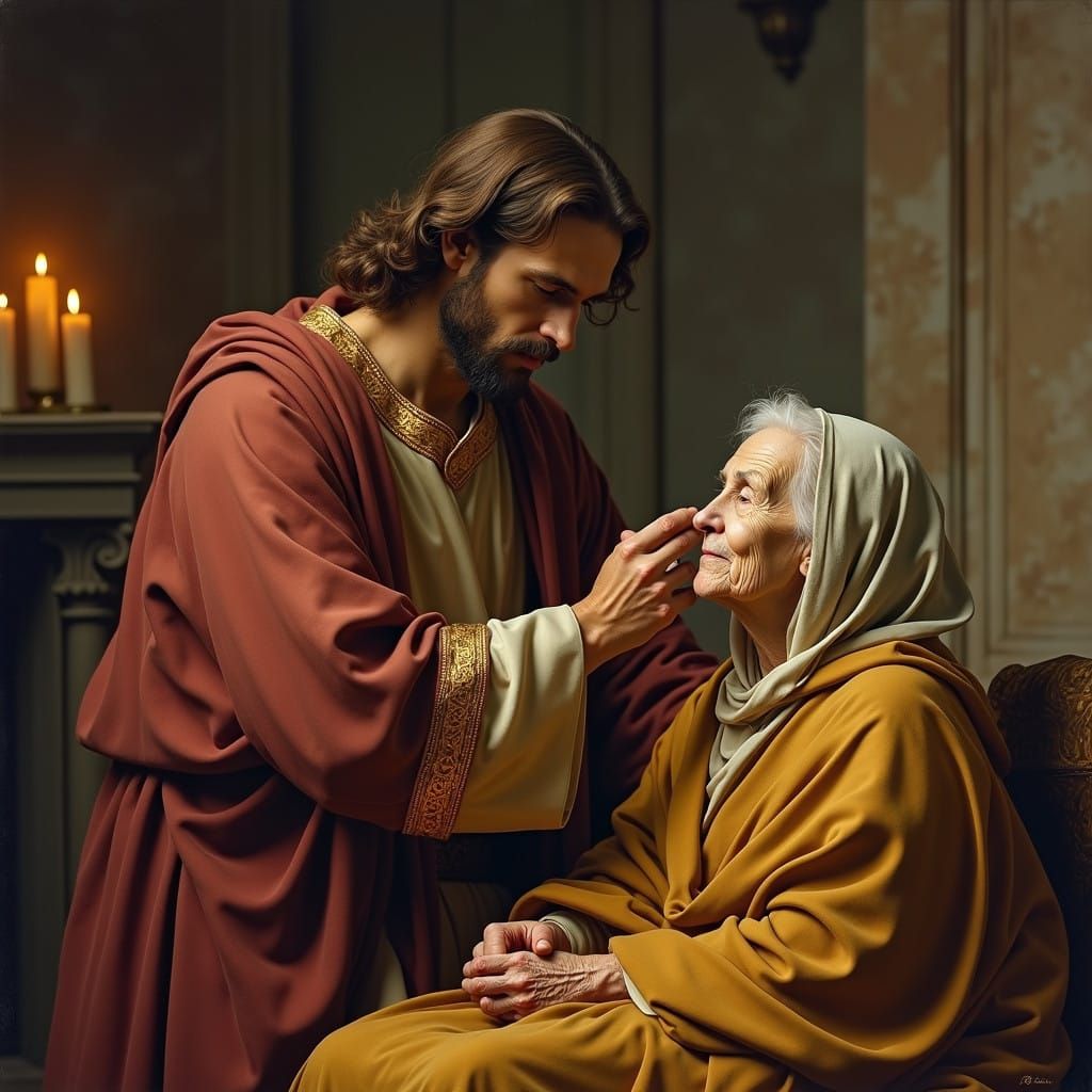 Compassionate Jesus Administers Healing in a Serene Candleli...