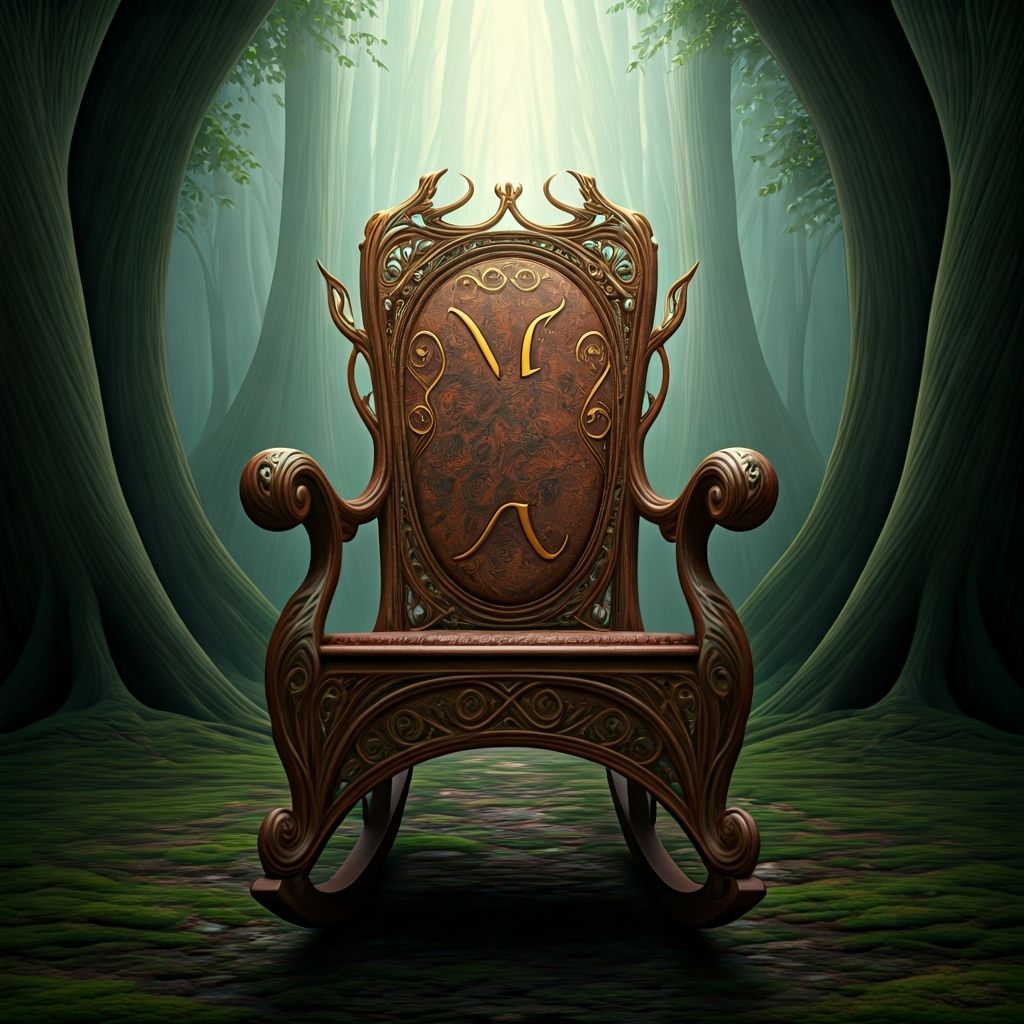 Ethereal Elven Forest Scene with Magical Rocking Chair