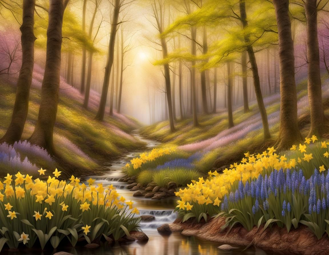 Temperate Forest Valley in Spring: Digital Matte Painting