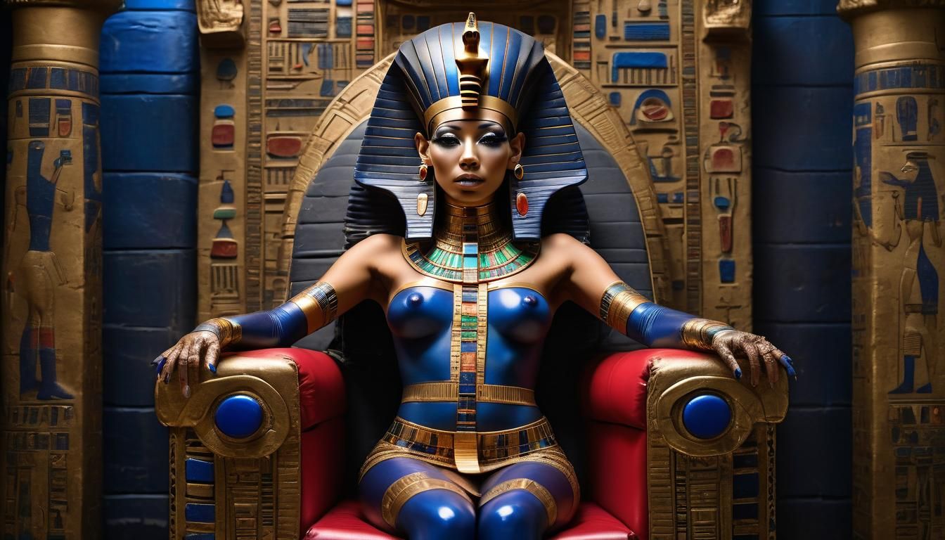 Egyptian Latex Queen Mummified on Golden Throne