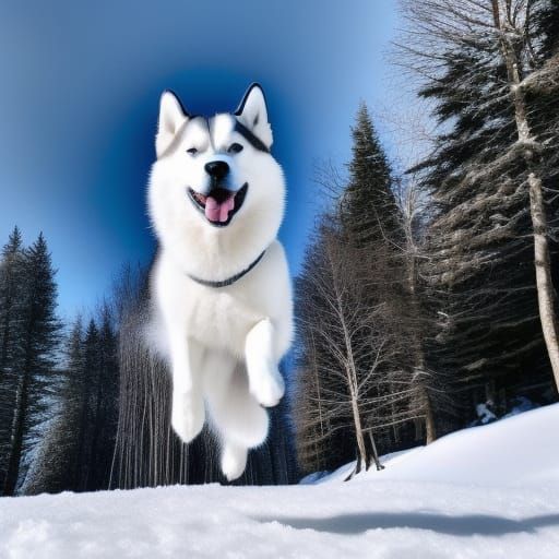 Husky's Winter Joy: A Photorealistic Snow Scene