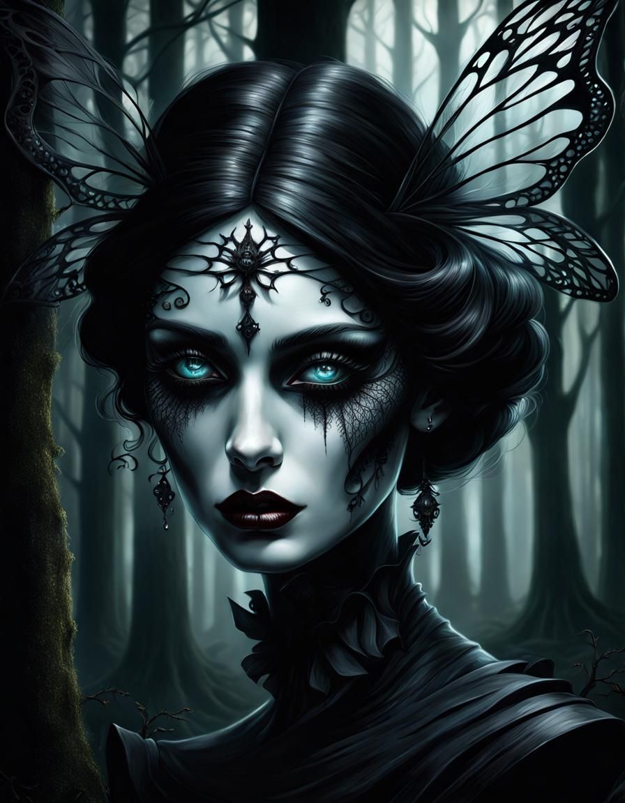 Gothic Fairy Portrait in Dark Academia Style