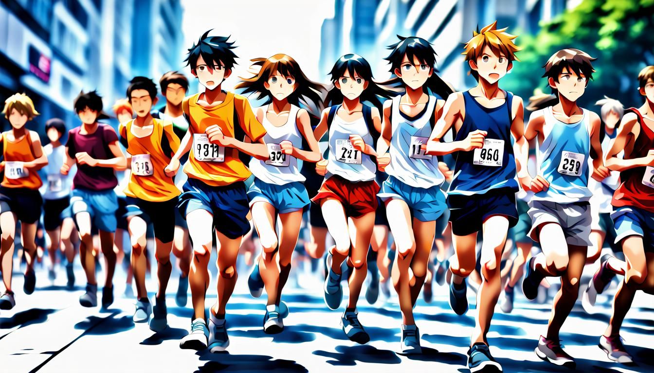 Anime Teenagers Run Marathon in Hyperrealistic Style