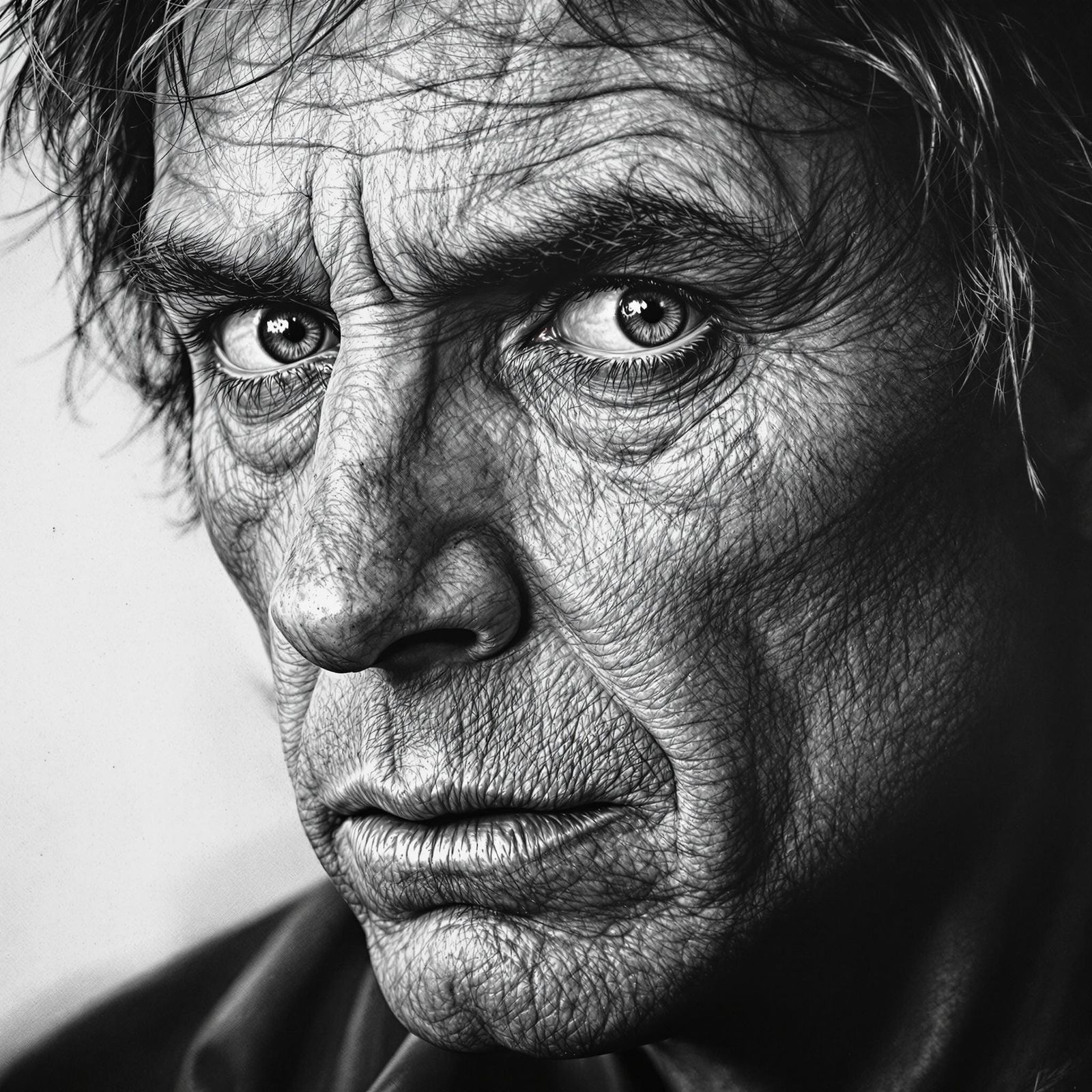 Intensely Detailed Black and White Portrait