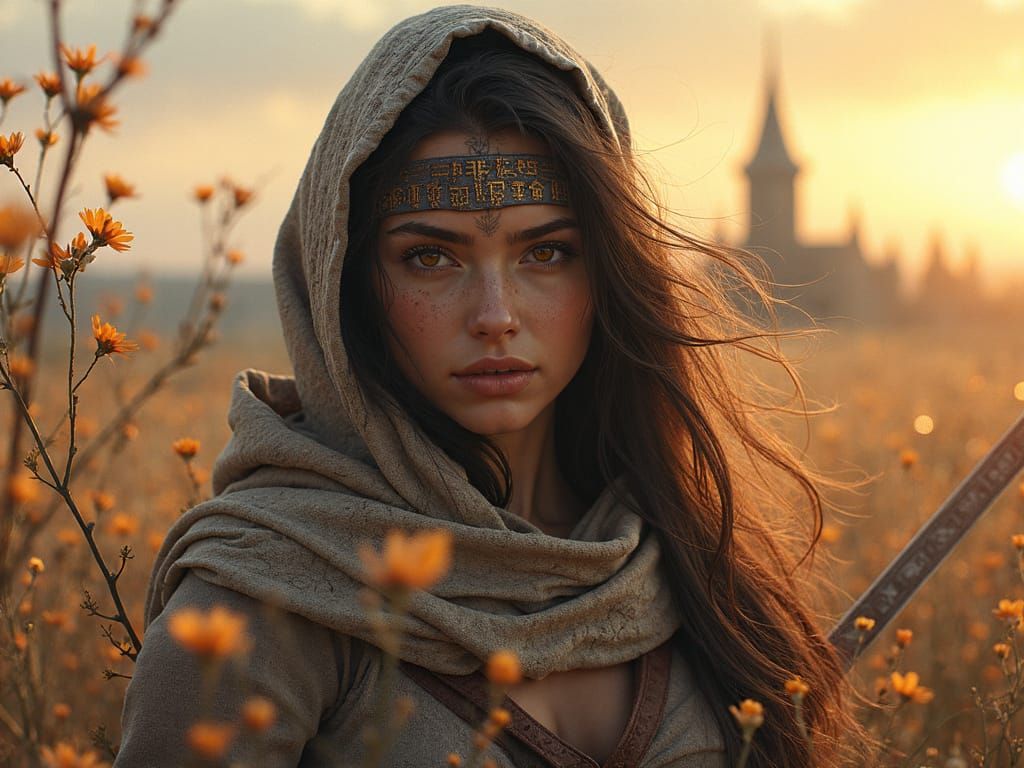 Paladin Warrior in Oil Painting with Light Orbs