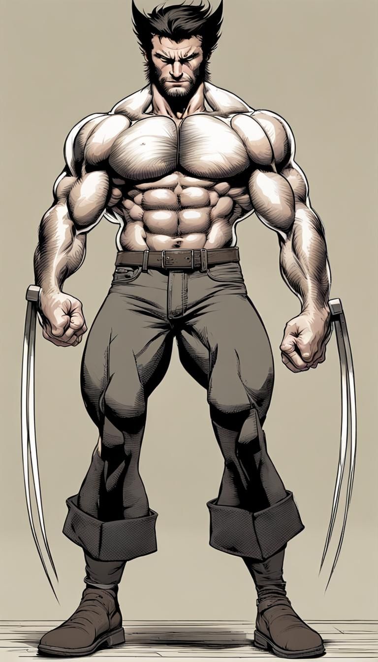 Muscular Wolverine-esque Bodybuilder with Tattoos