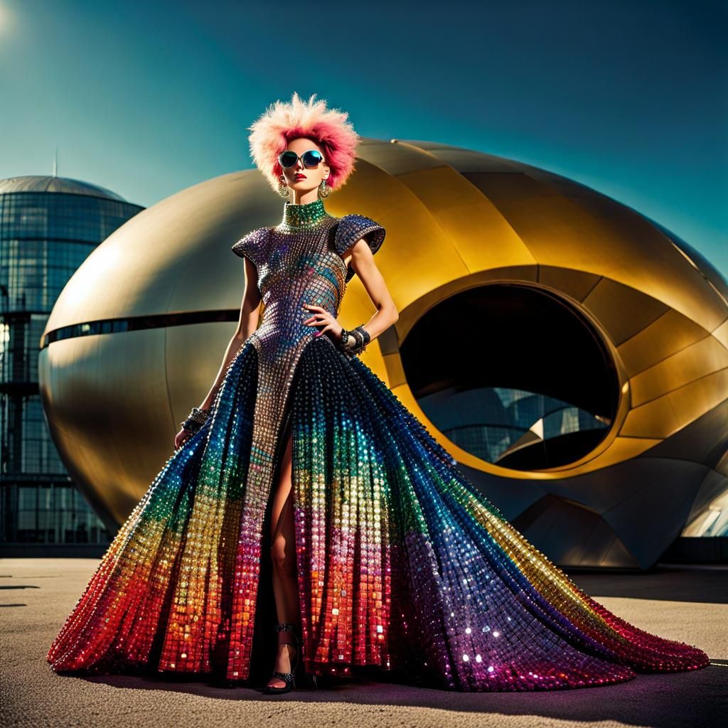 Punk Model in Swarovski Crystal Gown, London