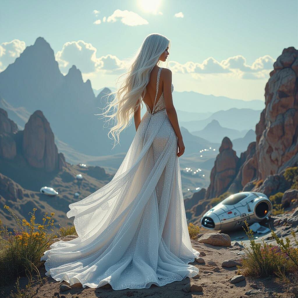 Mercury Haired Woman on Windswept Mountaintop