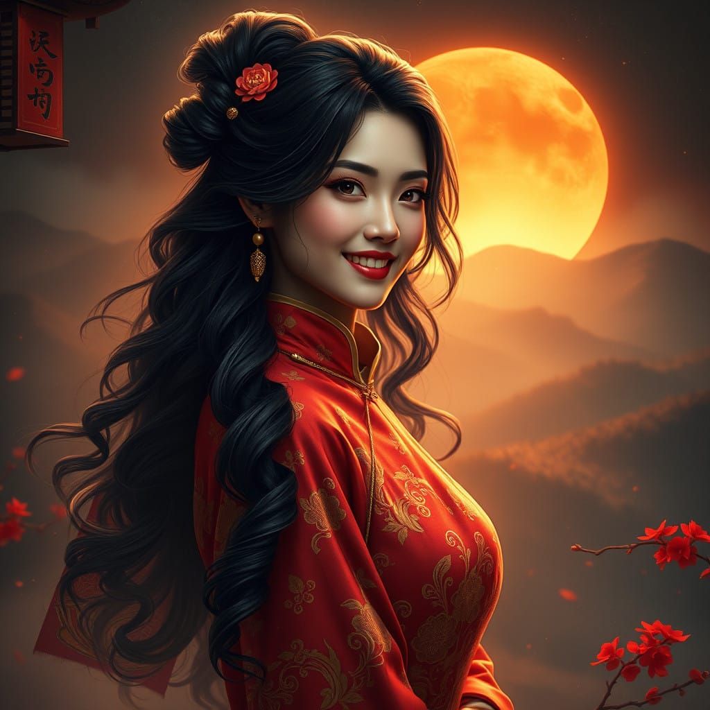 Celestial Chinese Beauty Radiates Confidence and Strength