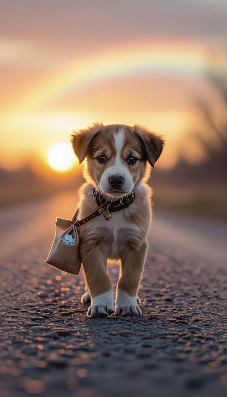 Puppy's Sunset Journey: A Heartfelt Portrait