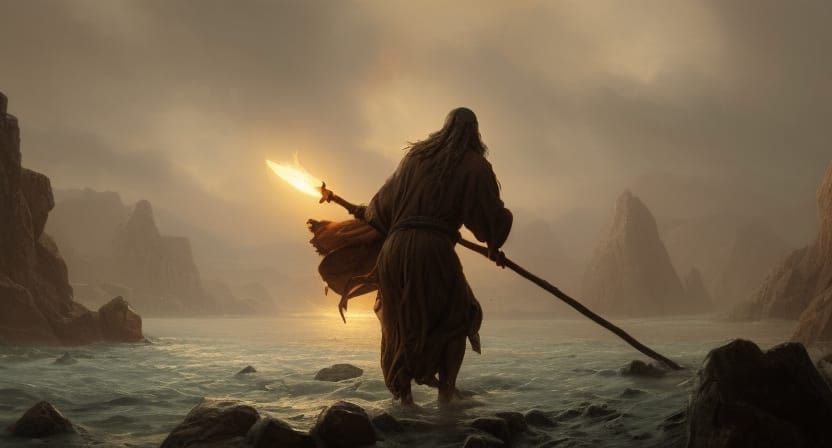 Moses Parting Sea: Dark Fantasy Masterpiece