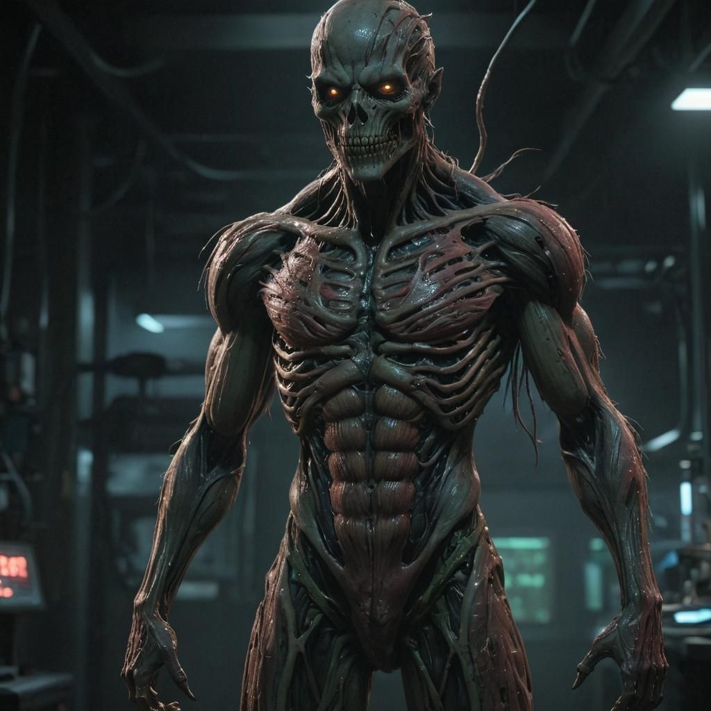 Grotesque Biopunk Horror in Anime 3D Style