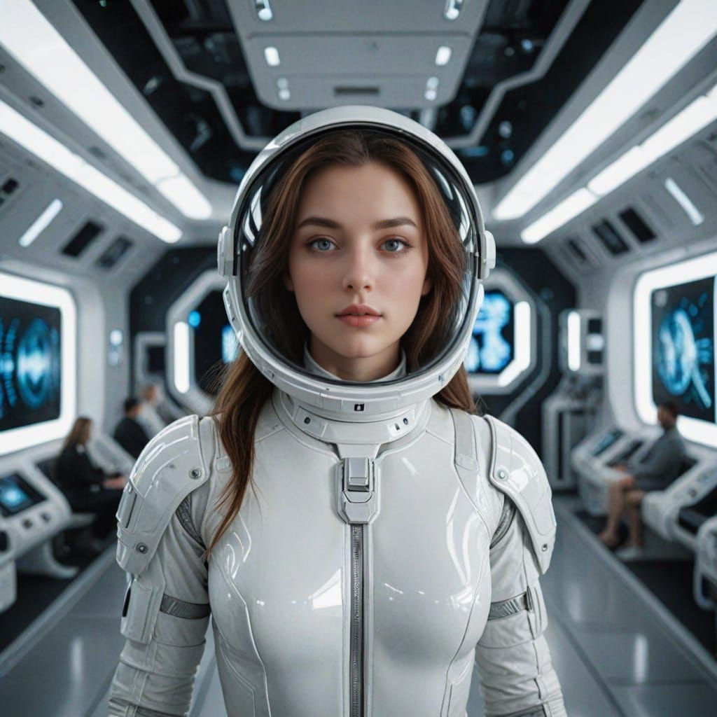 Astronaut Woman in Futuristic Spaceship