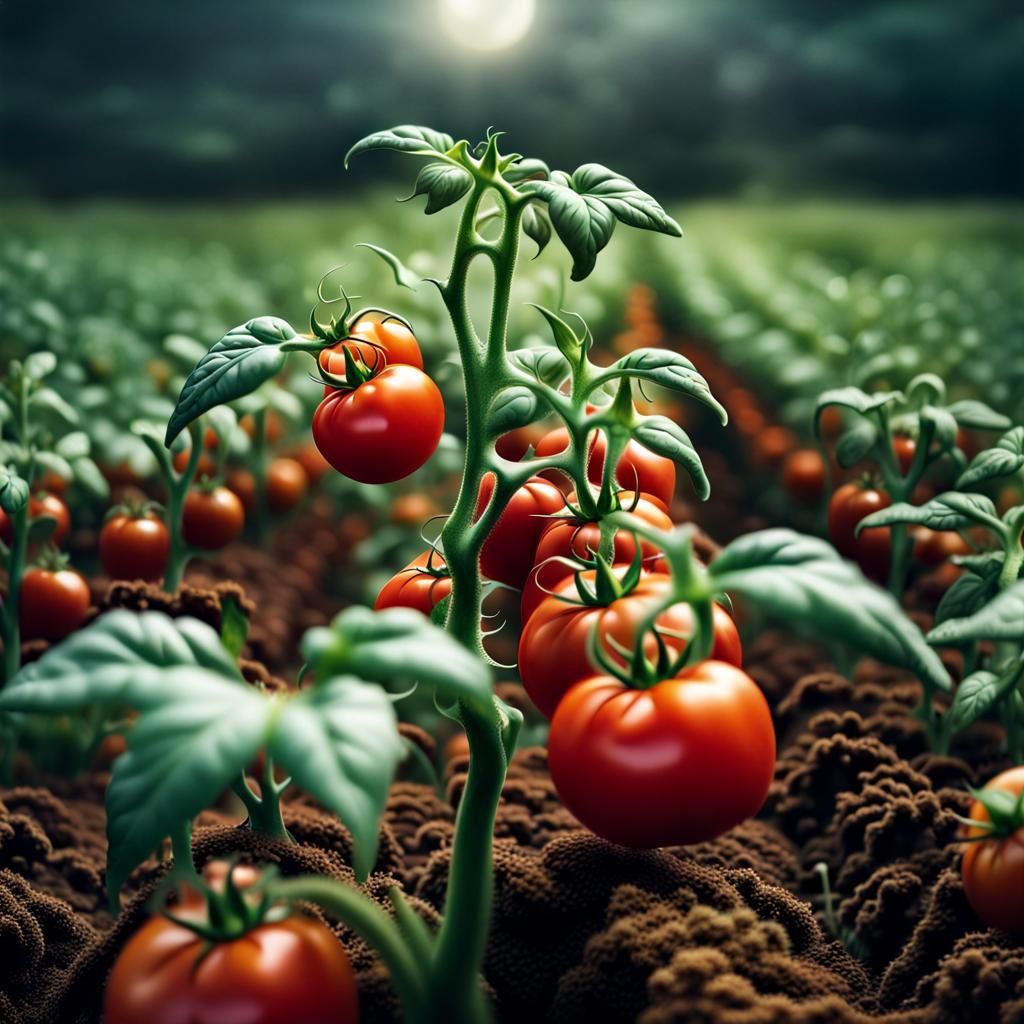 tomato plant growing in a field