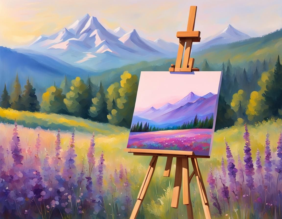 Mountain Panorama with Meadow in Pastel Colors