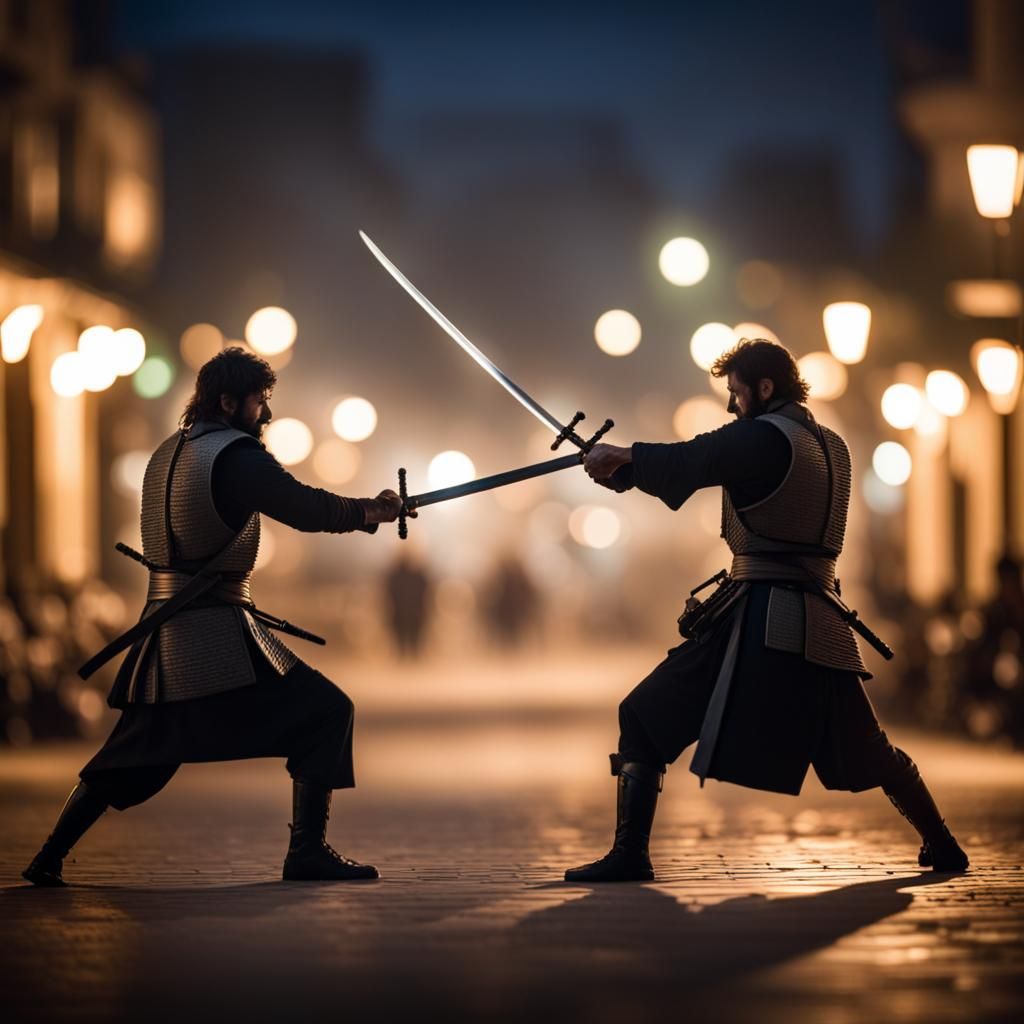 Surreal Midnight Duel in Sharp Focus