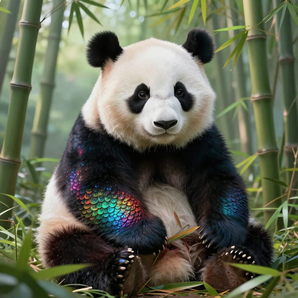 Rainbow Scaled Panda in Ethereal Bamboo Forest