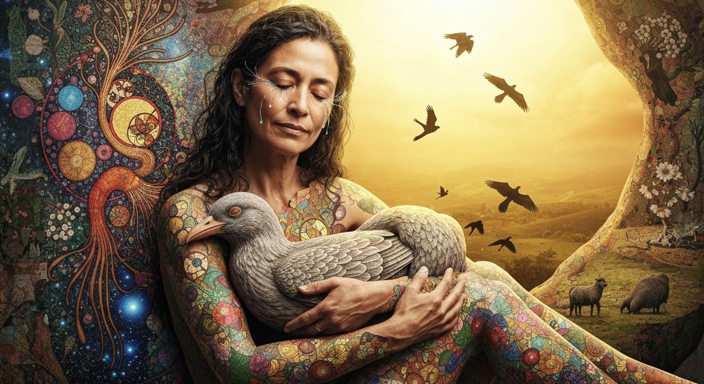 Sculptor Content Within Her Abstract Masterpiece