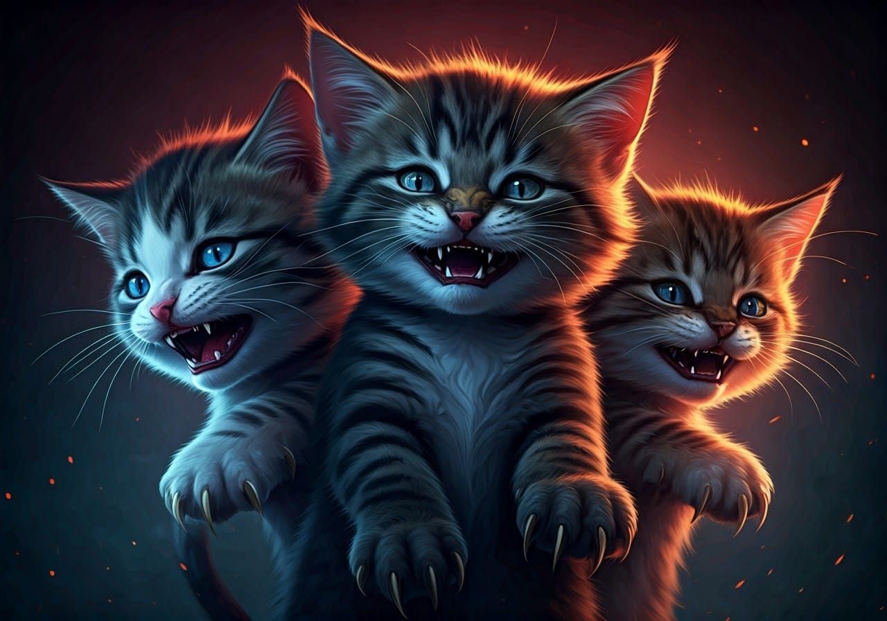 Ferocious Kittens in Hyperrealistic Anime Style