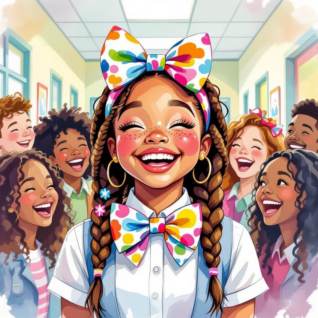 Girl Celebrates Bow-Tie Day in Watercolor Style