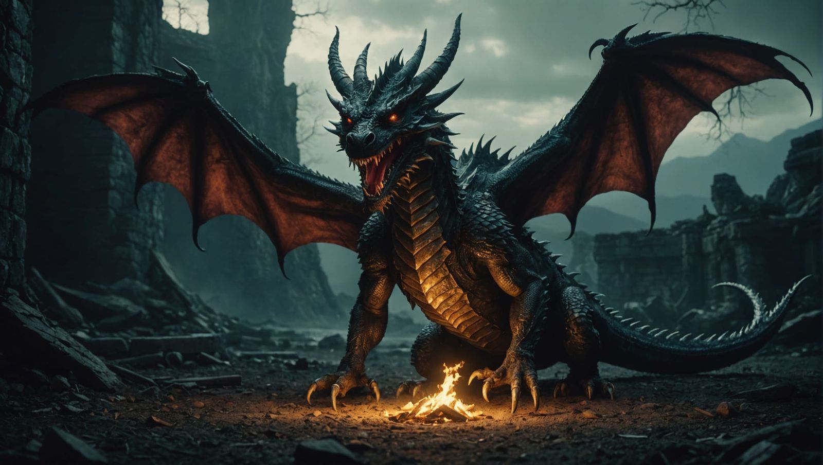 Dramatic Dragon with Pentagram in Cinematic Style