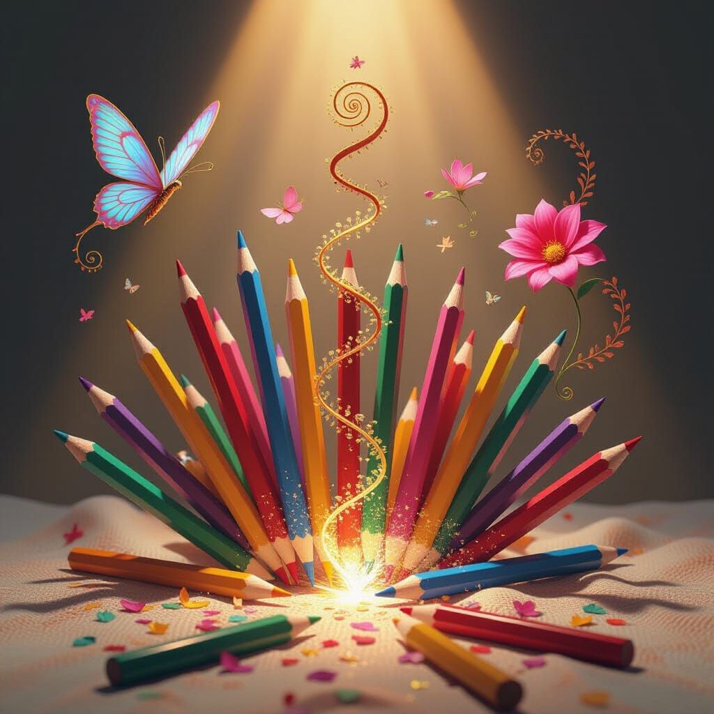 Living Colored Pencils Evolving on Canvas