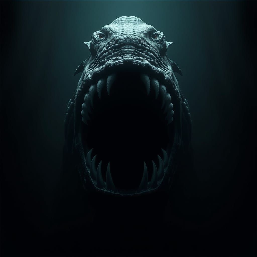 Gargantuan Sea Monster Stares Down Diver in Dark Ocean Depth...