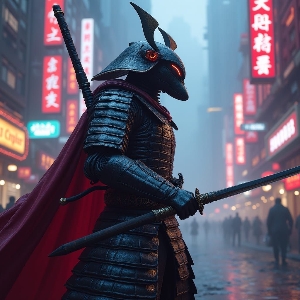 Samurai Frog Warrior in Futuristic China City