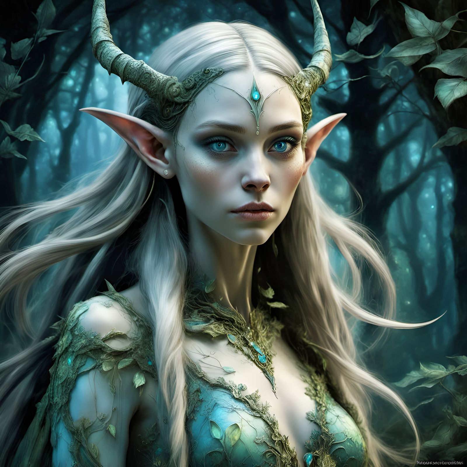 Magical Forest Elf Portrait in Glitch Art Style