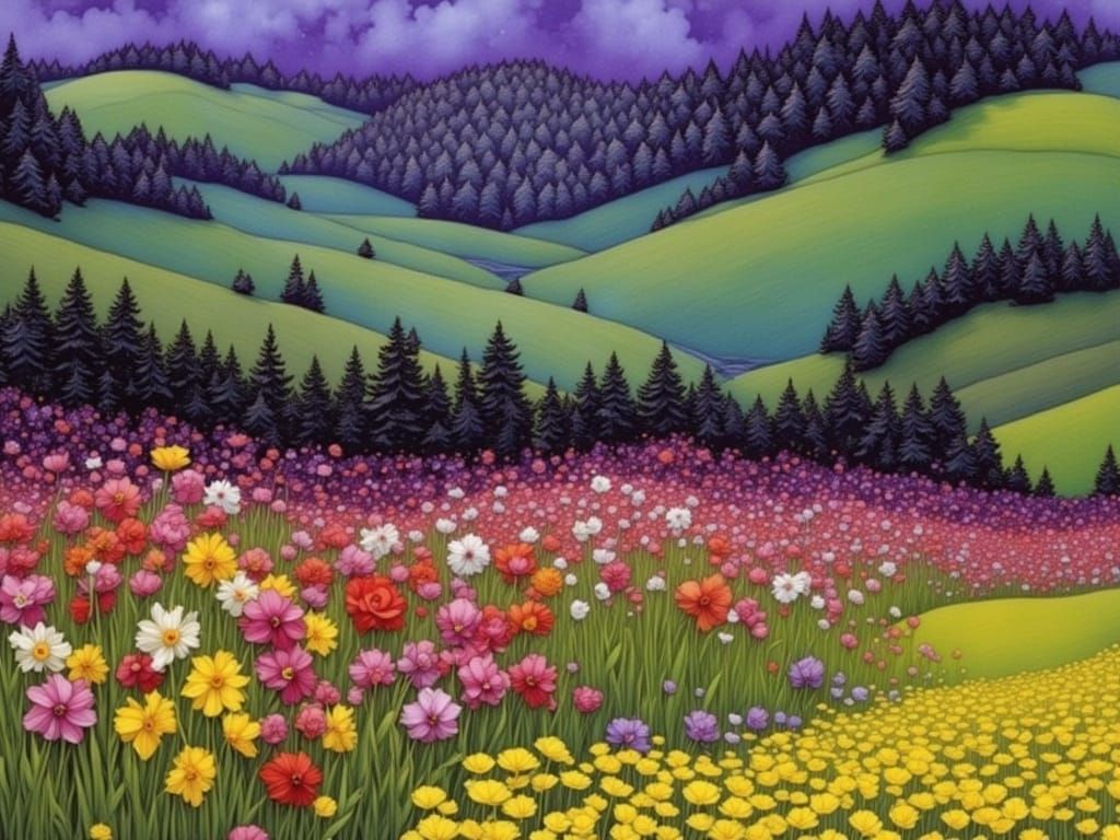 Vibrant Daffodil Valley in Morning Light, Detailed Watercolo...