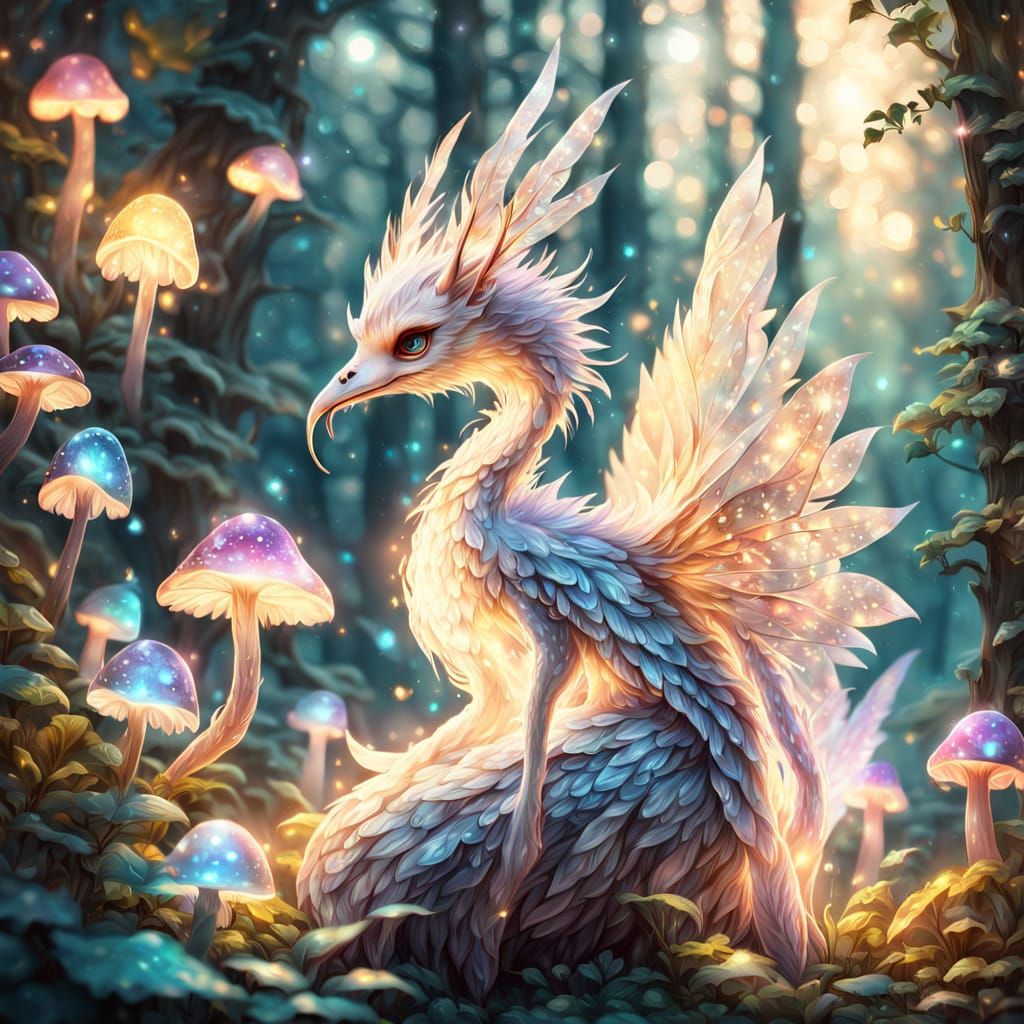 Ethereal Fantasy Creature Amidst Lush Forest in Vibrant, Whi...