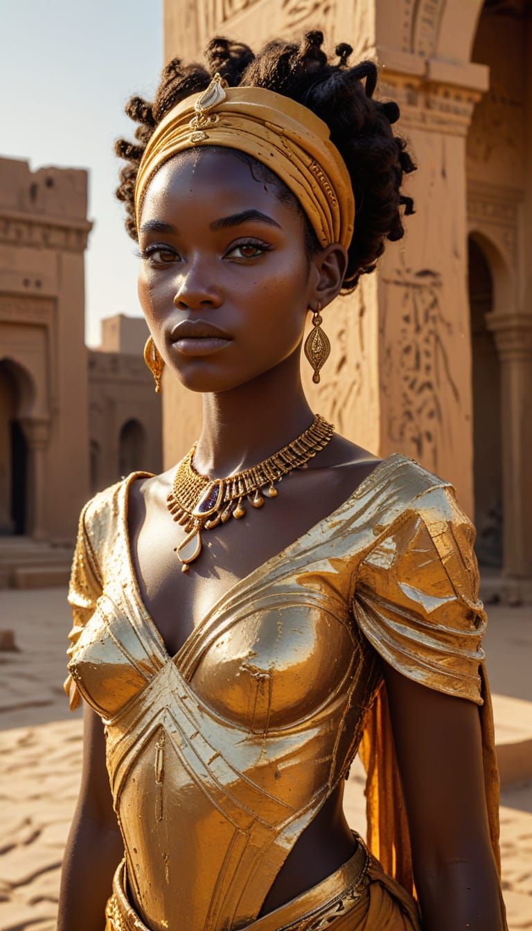 Youthful Nubian Princess in Vibrant Impasto Style