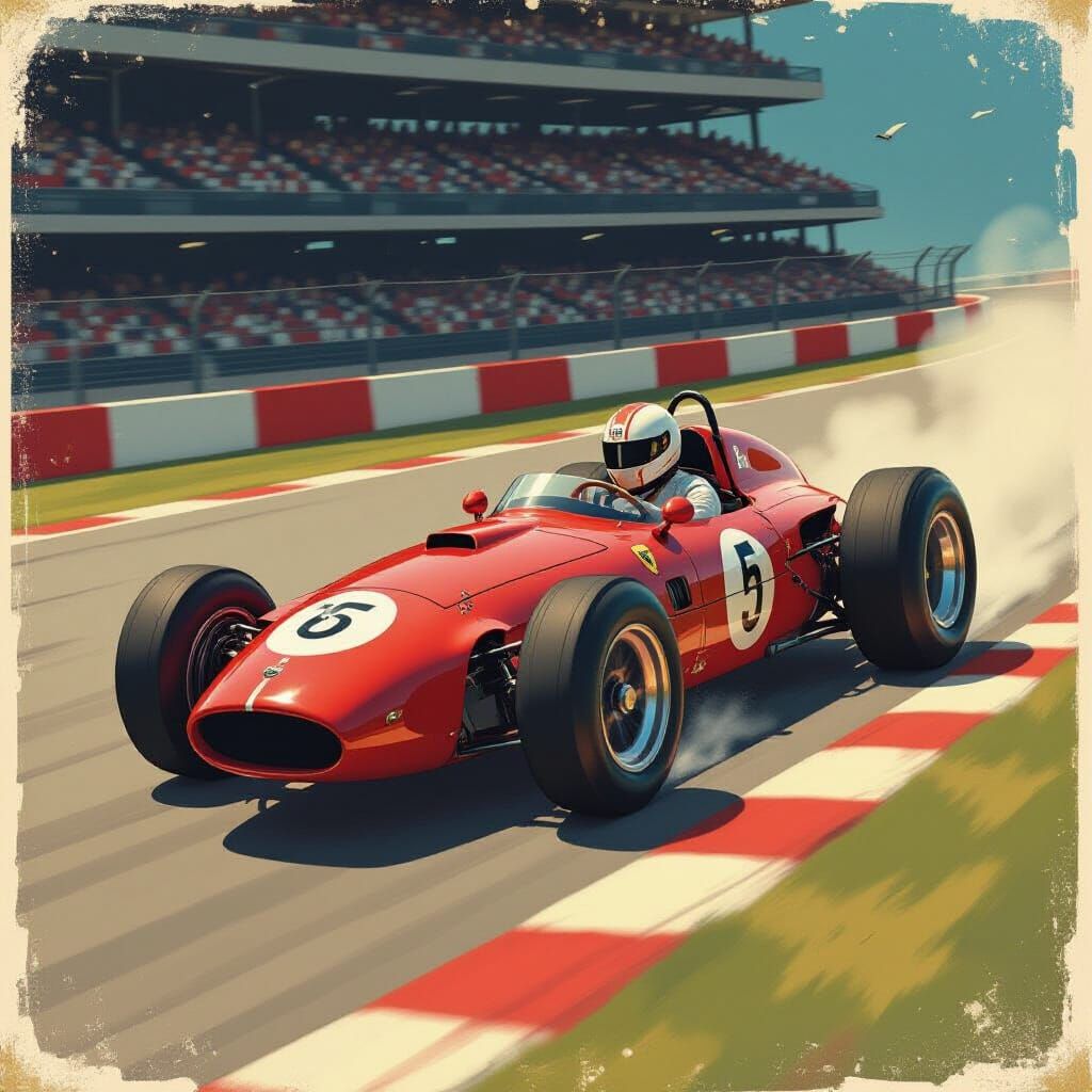 Vintage Red Race Car in Monochromatic Realism Style