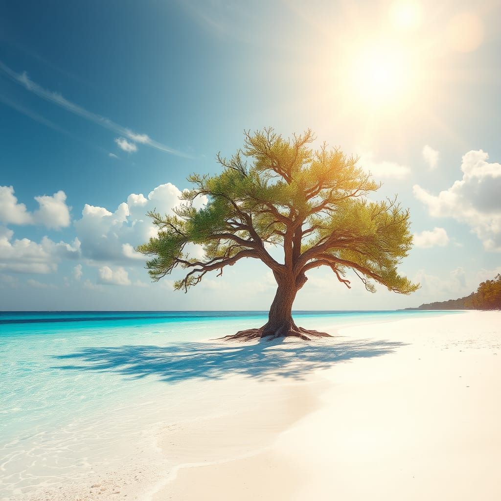 Ethereal Seaside Oasis with Ancient Oak