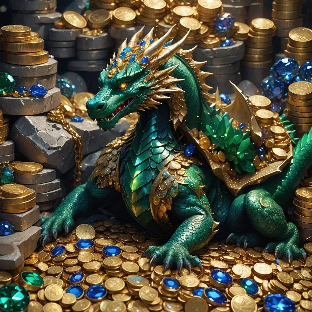 Serene Dragon Resting on Treasure Hoard in Fantasy Art