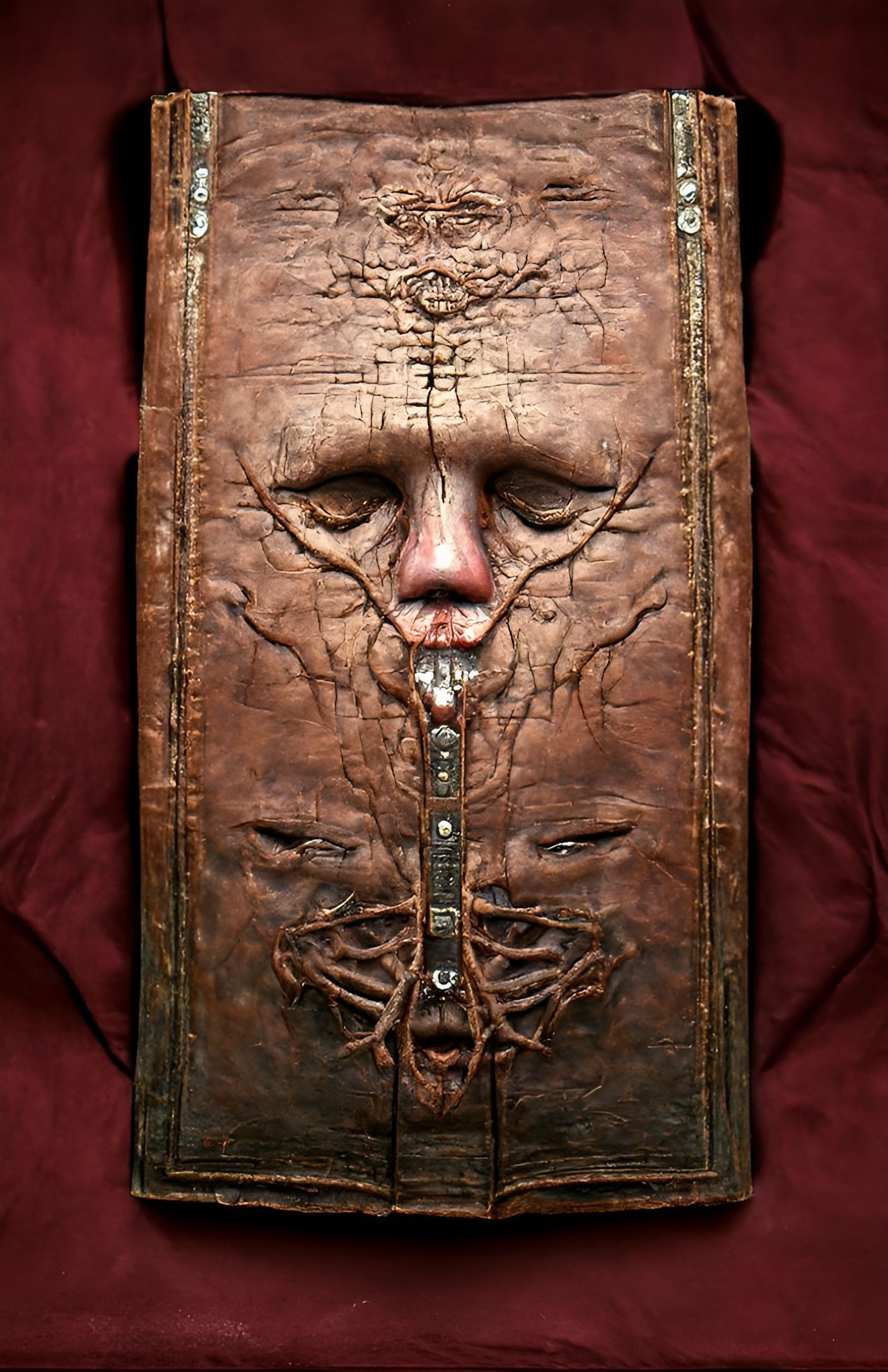 Sinister Book of Silence with Weeping Face, Photorealistic
