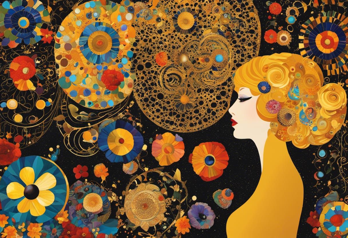 Golden Abstract Portrait in Vienna Secession Style