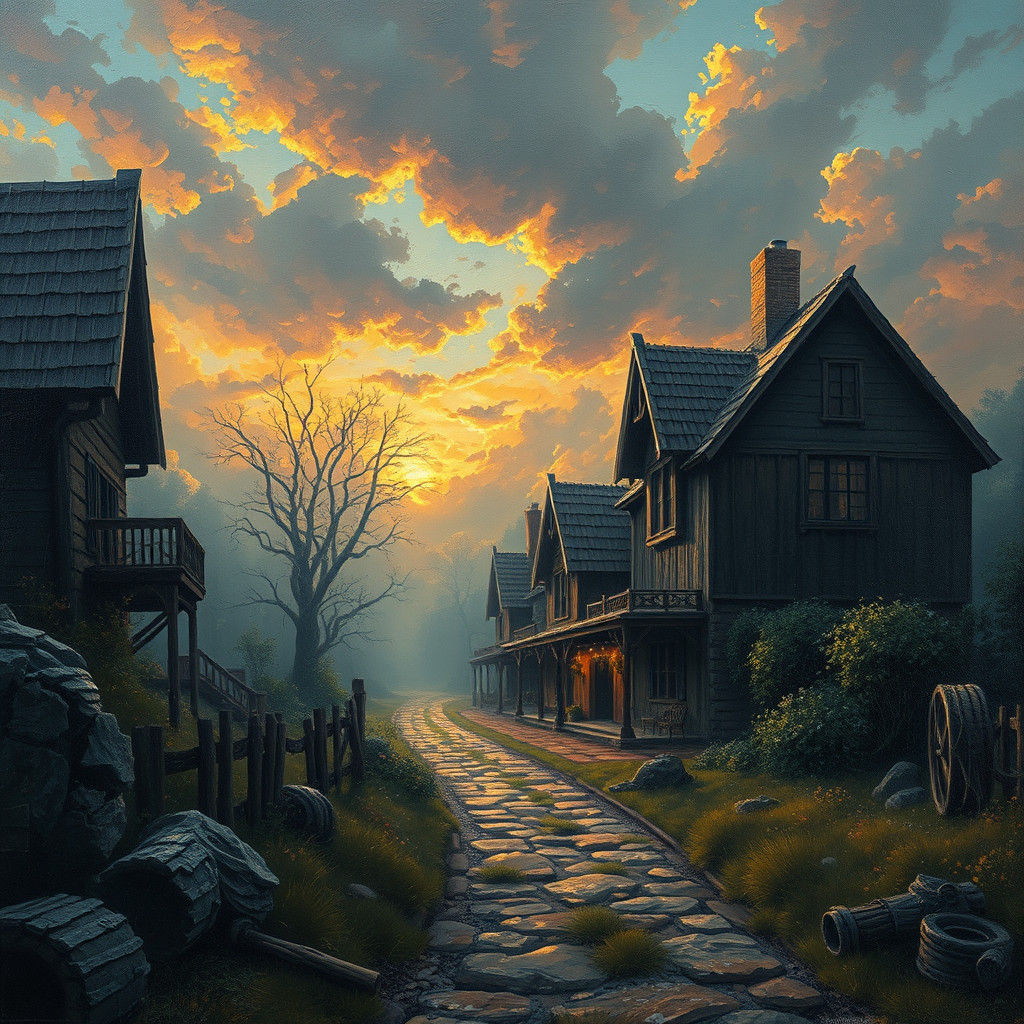 Romantic Oil Painting of Rollin' Home